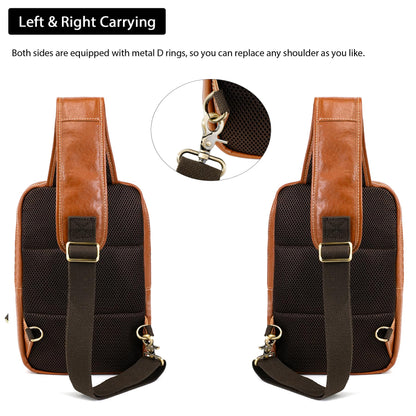 LANNSYNE Vegetable Tanned Leather Sling Bag For Men Fits 10.5" iPad, Crossbody Chest Daypack