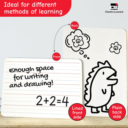 Charles Leonard Dual-Side Mini Dry Erase Boards, Classroom Pack of Mini Lapboards, Set of 12, Plain and Lined Sided Dry Erase White Boards, 9x12 Inches (35120)