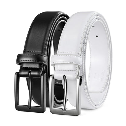 MILORDE Men's Leather Dress Belt 2Pack, Handmade, 100% Cow Leather, Fashion & Classic Designs for Work Business and Casual (2Pack-Black603/White608,36)