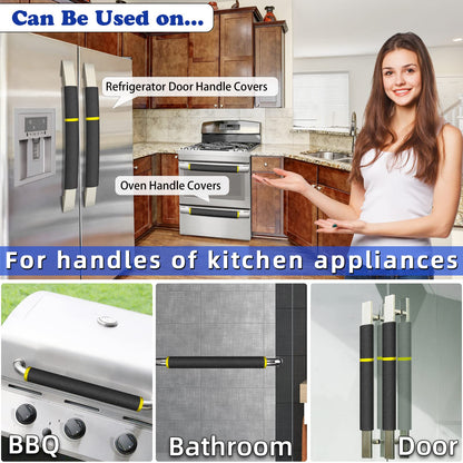 MRKG Refrigerator Door Handle Covers, Set of 4, Washable Without Fading or Cracking, Keep Your Kitchen Appliance Clean from Smudges, Drips, Food Stains, Oil (Black)