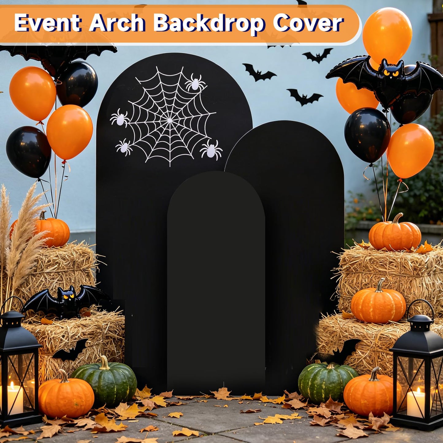 Hemmotop Black Arch Backdrop Cover Set, 6ft, 5ft, 4ft Arch Covers Stretchy Backdrop, Spandex Arched Stand Background Cover for Baby Shower Birthday Graduation Party, 3-Piece