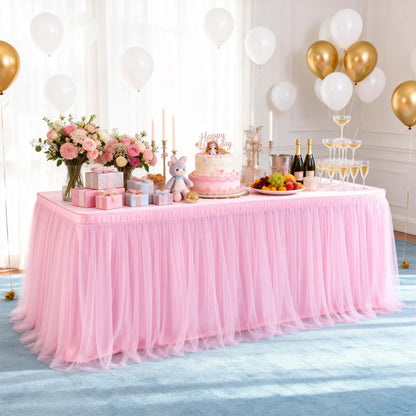 THARAHT Tulle Table Skirt 6FT 180CM Long for Rectangle Tables Round Tables Ruffle Desk Skirt for Princess Girls Birthday Party Cake Dessert Decorations Table Skirt