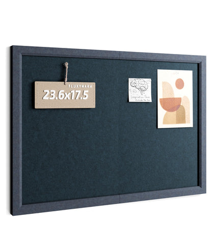 Fluxynara Foldable Cork Board Alternative, Felt Bulletin Board 23.6" x 17.5" Navy Blue Frame with 12 Adhesive Tabs, Pin Board for Home Office, Classroom, Entryway, Kitchen Wall Decor—Carbon Blue