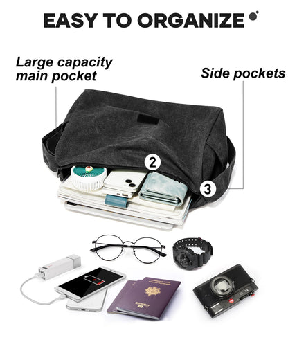 VENATIN Vintage Canvas Messenger Bag for Men & Women, Large Crossbody Shoulder Bag Leisure Shoulder Sling Bags Handbag for Travel, Business Bookbag Fits 15.6 inch Laptop, Black