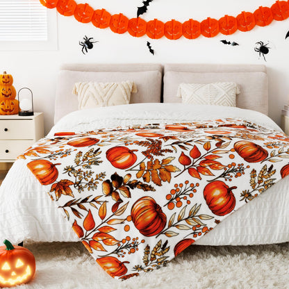 ROMROL Halloween Throw Blanket, Fall Throw Blankets, Fuzzy Fluffy Cozy Soft Throws, Pumpkin Leaves, Fleece Flannel Plush Blanket Halloween Fall Decor for Couch Bed Sofa (50" x 60")