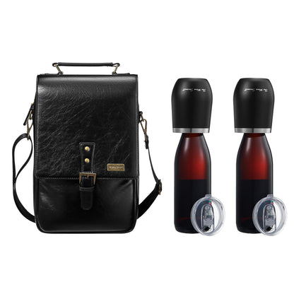 2 Bottle Insulated Wine Tote Bag with Tumblers, Leather Carrier Purse with Dividers, Leakproof Cooler, Adjustable Shoulder Strap & Pockets, Travel, Picnic, Beach, Hiking, Gift for Men & Women