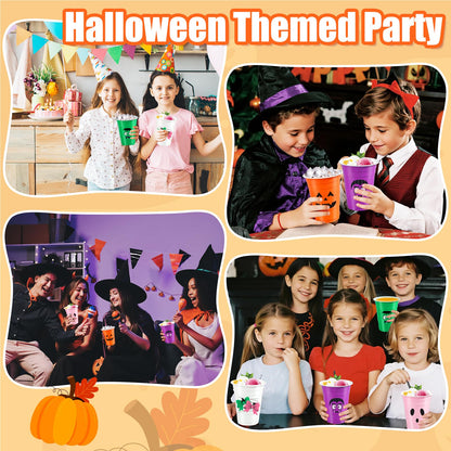 50 Pack Halloween Plastic Cups - Colorful 16Oz Disposable Drinking Cups, Vampire Mummy Monster Ghost Pumpkin Party Cups for Halloween Party Favors Coffee Wine Hot Cold Drinks (5 Designs)