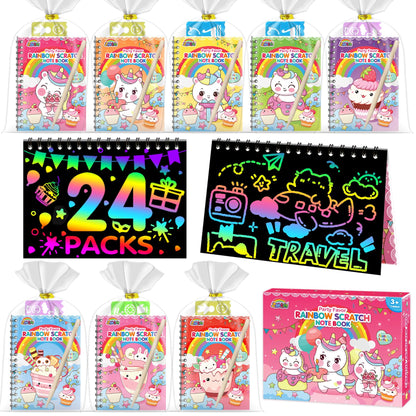 ZMLM 24 Pack Rainbow Scratch Art Party Favors for Kids 4-8 - Mess-Free Birthday Goodie Bags Stuffers, Classroom Prizes Grades 1–3, Creative Paper Notebooks for Pre-K Kindergarten Gifts(Unicorn