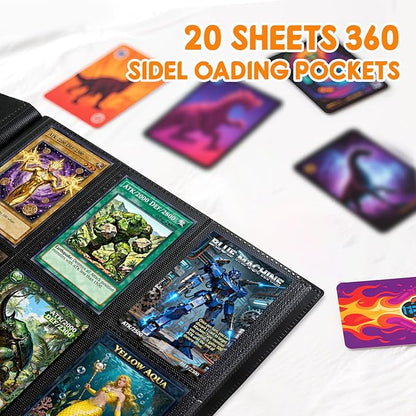 Trading Card Binder 9 Pocket, 360 Card Waterproof Folder with Side Loading Sleeves, Sturdy Card Collection Album for MTG, TCG, Game Cards & Sports Cards (1, Black)