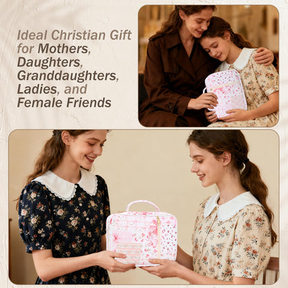 XKDOUS Bible Cover for Women Church Book Holder Quilted Carrying Case with Handle, Tabs, Study Supplies Portable Bible Bag Journaling Kit Christian Gifts for Mom Lady
