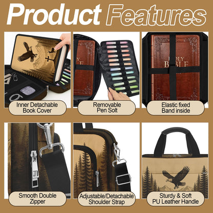 IBOVODI Eagle Large Bible Bag with Bible Cover Case for Men Women, Church Bag Book Carrying Case w/Shoulder Strap Handle Zipper Pocket, Bible Study Supplies Journaling Kit Accessories Christian Gift