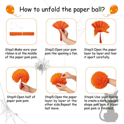 62PCS Halloween Party Decorations Set - Hallowmas Photo Booth Props Banner Balloons Pom Poms Hanging Swirls Spider Pumpkin Ornaments Supplies