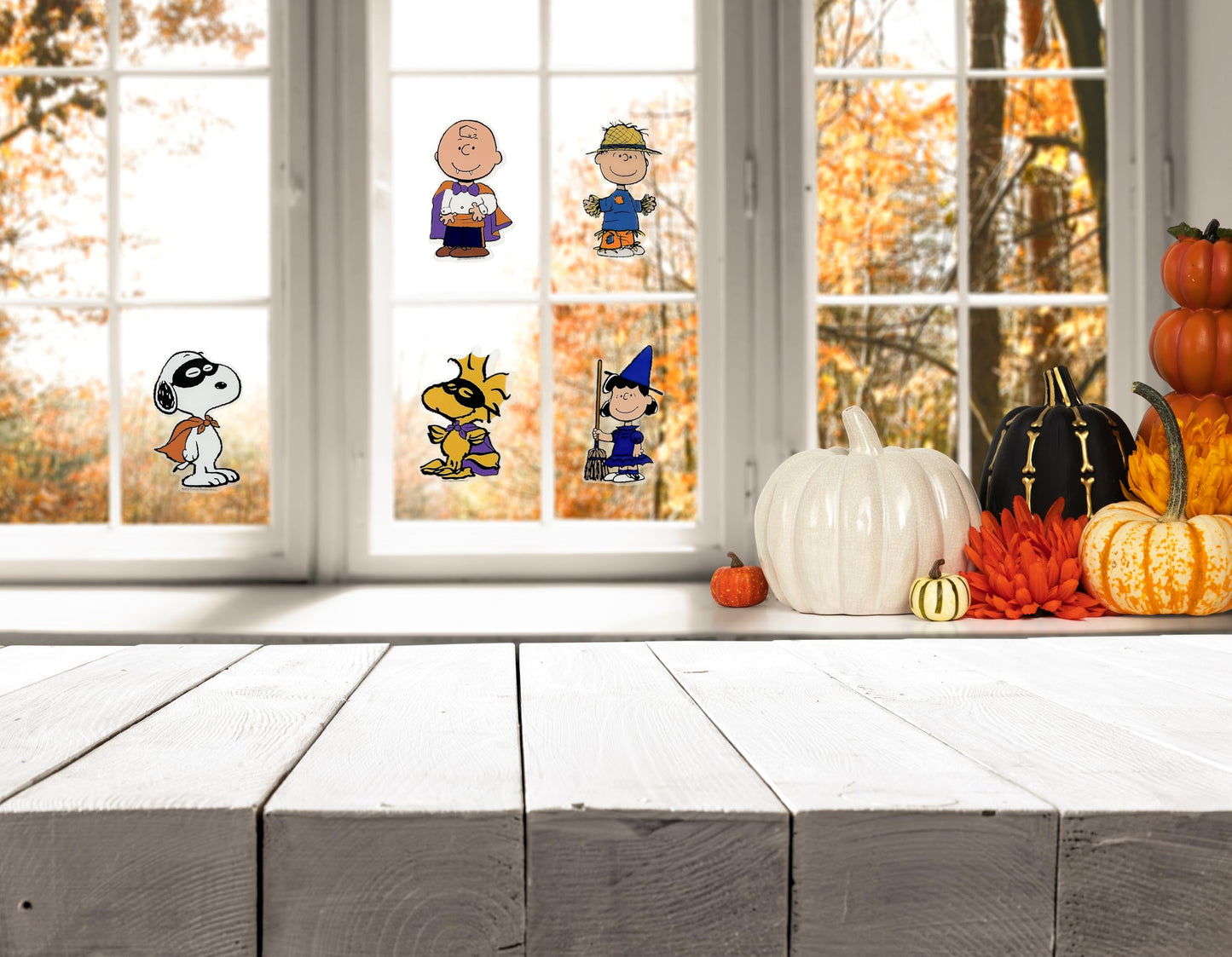 Peanuts Halloween Multi Character Window Cling with Snoopy Woodstock Charlie Brown Linus and Lucy