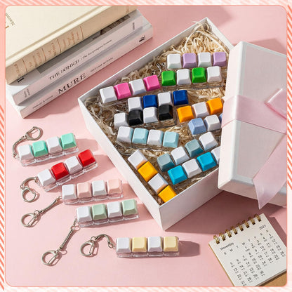 Halloscume 16 Pcs Keyboard Adult Fidget Clicker Toy 4-in-1 Keyboard Fidget Keychain Cube Mechanical Key Button Clicker Stress Relief Gift for Office School Home to Pass the Time(Alternating Colors)