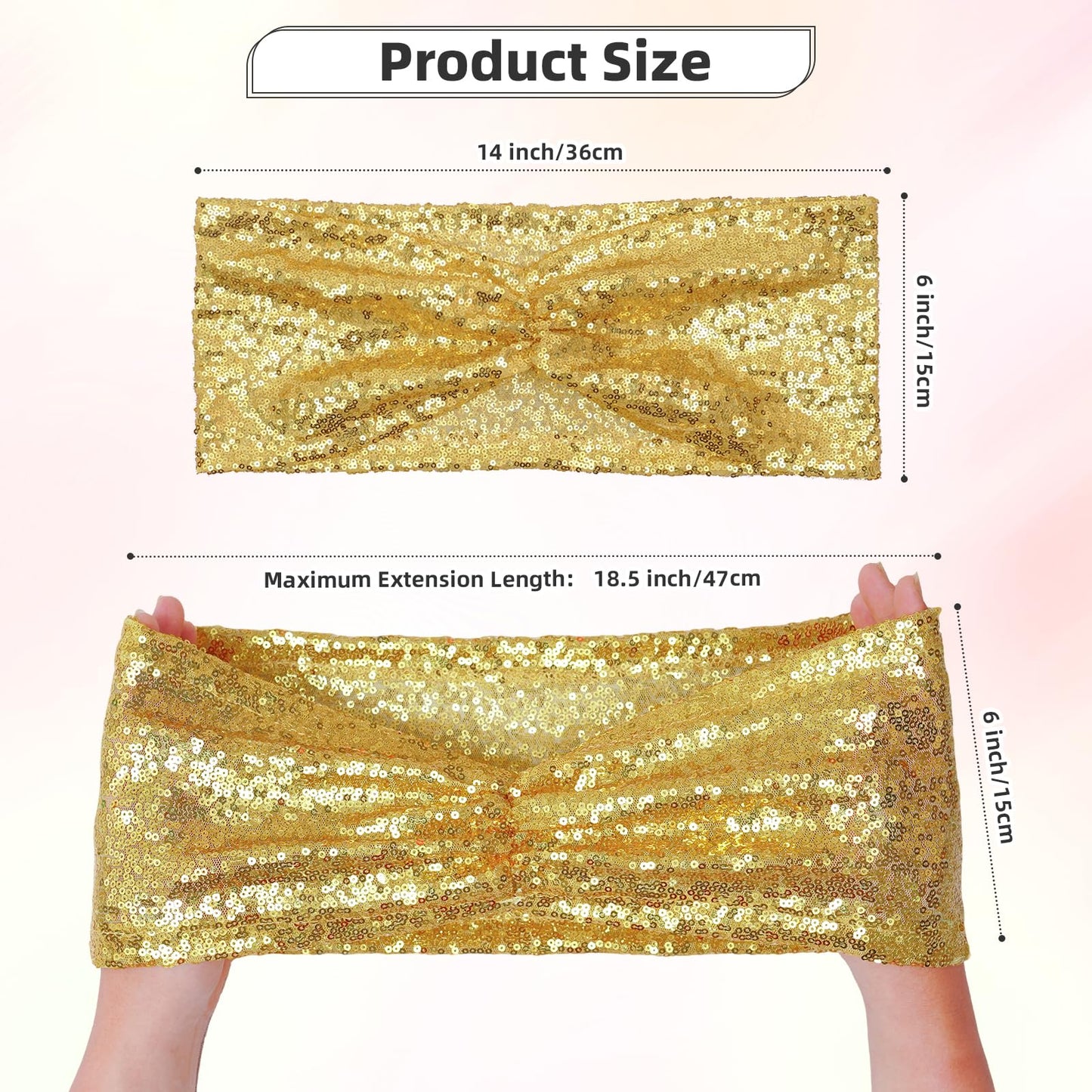 Poise3EHome Gold Sequin Chair Sashes Folding Chair Covers Bow for Party Wedding Reception Decorations, 50 PCS