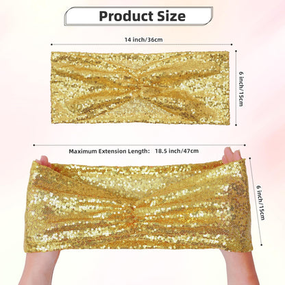 Poise3EHome Gold Sequin Chair Sashes Folding Chair Covers Bow for Party Wedding Reception Decorations, 50 PCS