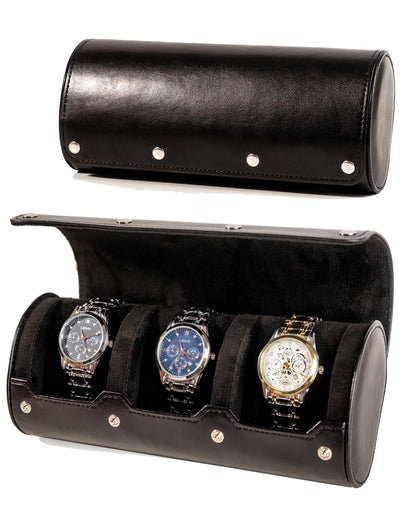 MR.OKAY 3 Watch Travel Case-Classic Leather Watch Case With Superb Texture.Portable Watch Roll Or Organizer For Storage And Display. Men's Great Gift For Traveling,100% Handmade by Artisans.