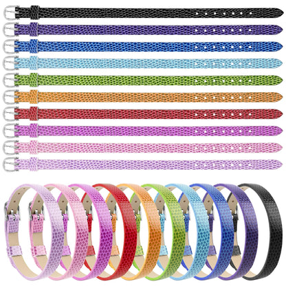 AUEAR, 20 Pack 8mm Wristbands Bracelets for Slide Letters Mix Colors Jewelry Making DIY Craft 10 (Leather Slide)