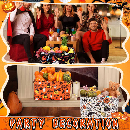 Boao 3 Pack Halloween Ghost Basket with Handles Collapsible Large Canvas Storage Baskets Boo Spooky Skull Pumpkin Cat Foldable Storage Bins Organizer Bins for Trick or Treat Gifts Bedroom Home Office