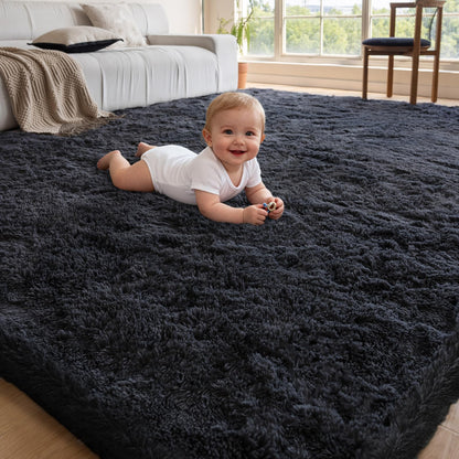 NoiFamo 4x6 Area Rugs for Living Room Bedroom,Soft Fluffy Shaggy Bedside Rug, Indoor Floor Carpet for Kids Playroom Playroom, Dorms, Nursery Rooms, Home Decor (Black 4'x6')