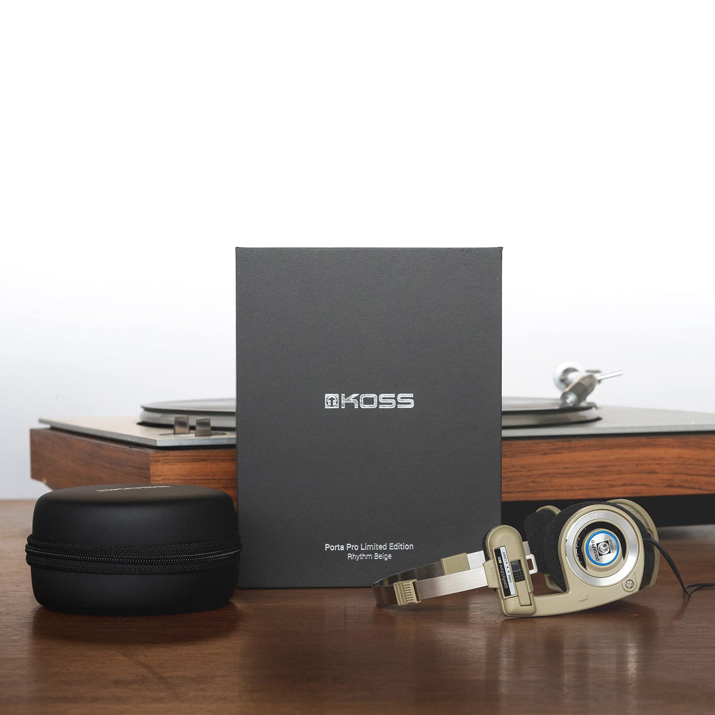 Koss Porta Pro Limited Edition On-Ear Headphones, in-Line Microphone, Volume Control and Touch Remote Control, Retro Style, Includes Hard Carry Case, Wired with 3.5mm Plug, Rhythm Beige