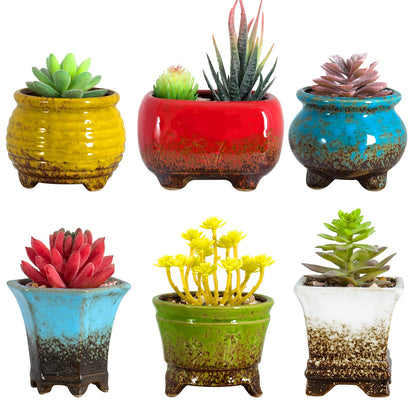 ARTKETTY Succulent Pots - Small Succulent Plant Pots with Drainage Set of 6, Ceramic Cactus Planter Pots for Indoor Unique Flower Planter Container for Home Office Decor