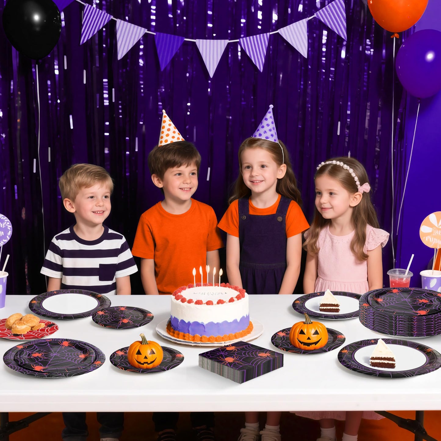 Watch Me Fly 75pcs Spider Party Supplies - Disposable Spider Web Paper Plates & Napkins (25pcs 9" & 7" Plates, 25pcs Napkins) for Birthdays, Halloween, Birthday, and Parties Decoration