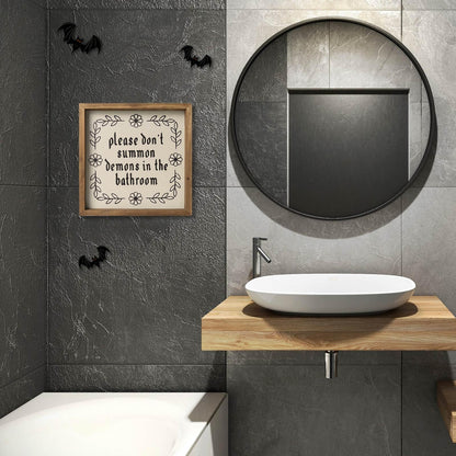 flangairy 11.8" Please Don't Summon Demons In The Bathroom Sign, Wooden Bathroom Wall Decor, Witch Guest Half ﻿Bath Rustic Home Art