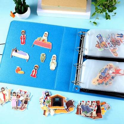 Windkream 13 Pack Felt Board Bible Stories Set, Flannel Board Stories with A Felt Pieces Storage Binder for Preschool Activities, Included The Nativity of Jesus, Adam and Eve, Noah's Ark and More