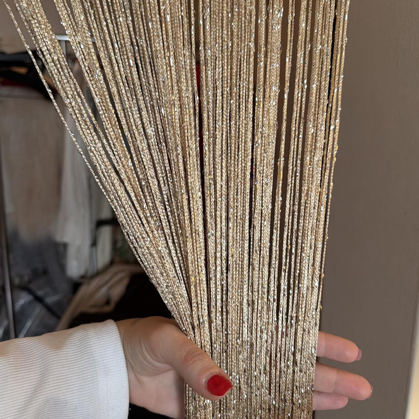 Vagasi 2 Pack 39 x 79 Inch String Curtains for Doorways Room Divider Curtains Hippie Room Decor Hanging Beaded Curtains for Bedroom Closet Door, Champagne