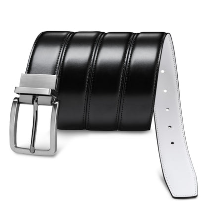 MILORDE Men’s Reversible Leather Belt for Casual Golf Dress Pants Shirts, Double Style - 2 Sides (Black/White - M905, 34)
