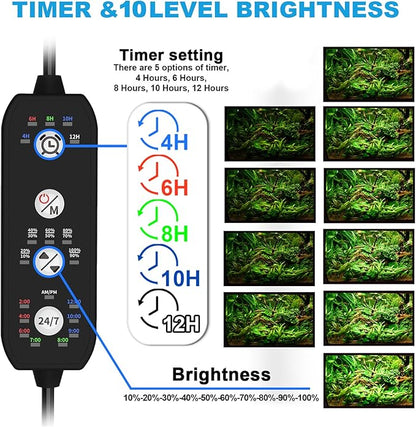SEAOURA 24/7 Mode LED Aquarium Light for Plants-Sunrise-Daylight-Moonlight Mode, Fish Tank Light with Auto On/Off, 7 Colors, Adjustable Timer/Brightness for 36 Inch to 42 in Freshwater Tank