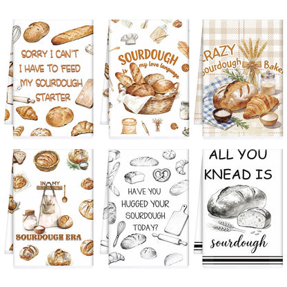InIsaJace Funny Sourdough Kitchen Towels, Decorative Bread Dish Towels Gifts Set of 6 Absorbent, Reusable Hand Towels Gifts for Baking Lover Housewarming Home Decor