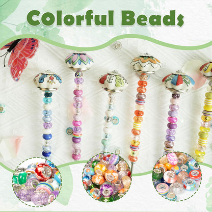 250pcs DIY Fairy Wand Garden Stakes Kit, Beaded Garden Stakes Kit for Outdoor Decoration (Mushroom)