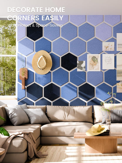 Fluxynara Hexagon Cork Board Alternative for Walls Decor-10-Pack Felt Bulletin Board Tiles,with 30 Pushpins,50 Adhesive Tabs for Office,Classrooms & Home Pin Board Felt Board-Denim Mist
