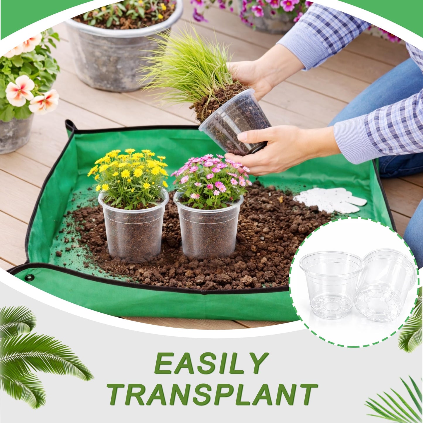 QTRQTR 12 Pack 5.75/7/8/10 Inch Large Clear Nursery Pots with Drainage Clear Plastic Pots for Plants Seedling Flower Vegetables Orchids Indoor Outdoor Gardening with Repotting Mat and Plant Labels