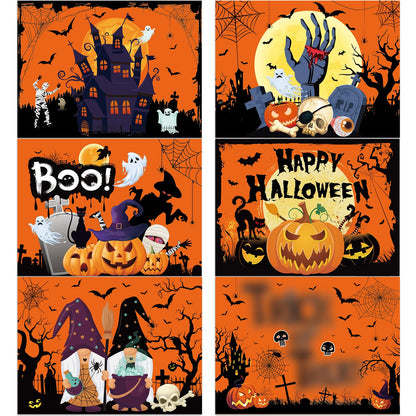 Halloween Plastic Placemats Set of 6 Table Mats Kitchen Decor Wipe Clean Washable Orange Halloween Place Mats for Indoor Outdoor Heat Resistant Kitchen Dining Table