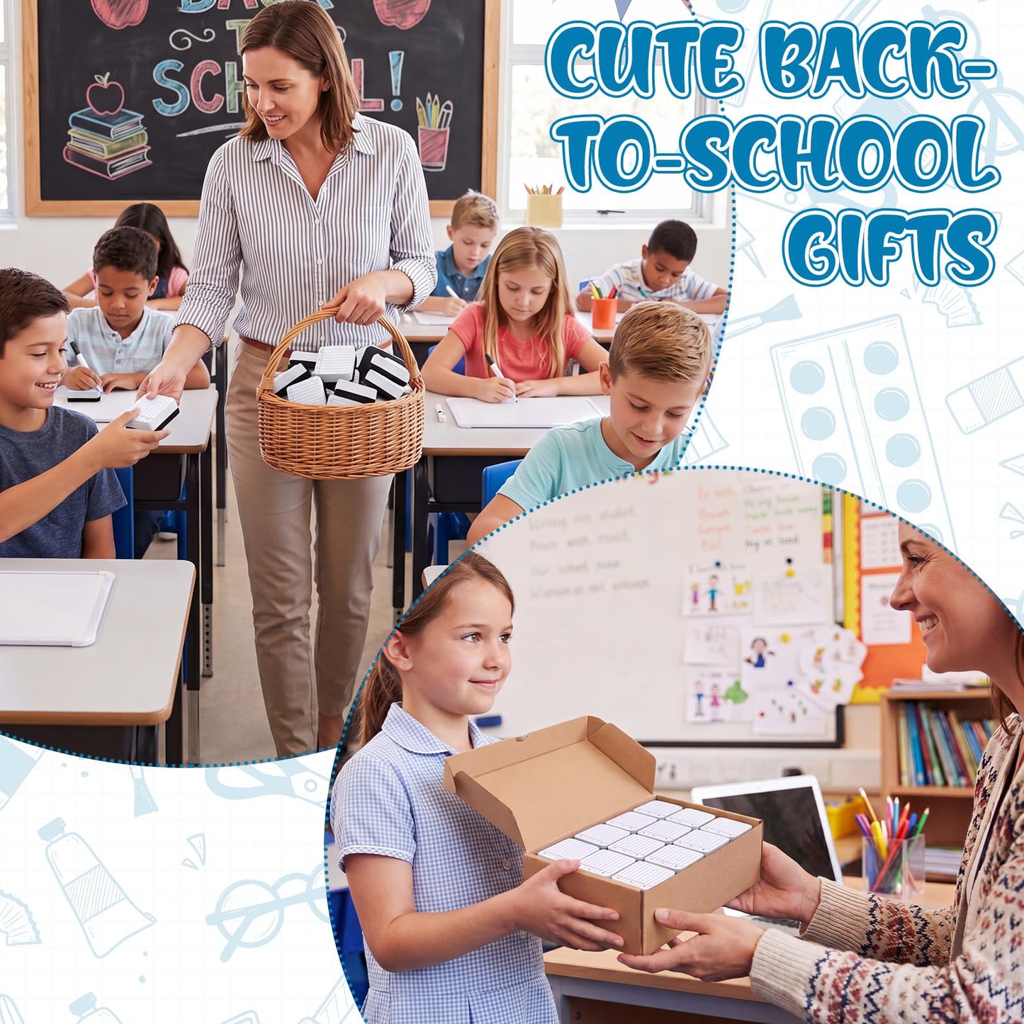 YooNotee 48 Pack Lined Exercise Book Magnetic Dry Erase Erasers 2x2 Inch, Mini Whiteboard Dry Erasers Back to School Supplies Chalkboard Cleaning Pads for Classroom Office Kindergarten Decor