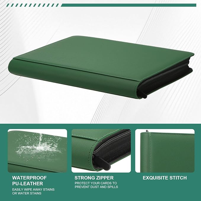 Toploader Binder,Trading Card Binder Storage Hold up 288 Cards 9-Pocket Top Loader Binder with Sleeves for 3"x4" Rigid Toploaders Hard Cases (9Deep Green)