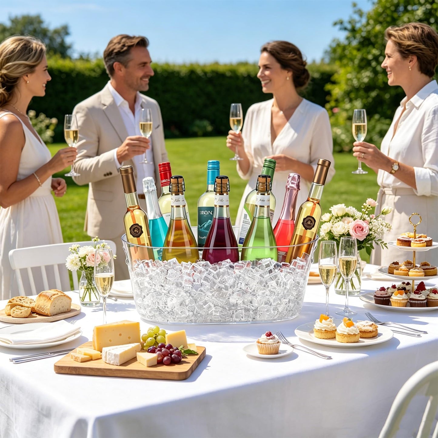 Ice Buckets for Parties 2 Packs, 15L Large Ice Bucket with 2 Scoops, Clear Acrylic Plastic Tub for Home Office Fridge Storage, Supplies for Champagne, Beer, Cocktail on Mimosa Bar Drinks and Parties