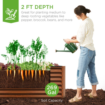 Best Choice Products 6x3x2ft Outdoor Metal Raised Garden Bed, Deep Root Box Planter for Vegetables, Flowers, Herbs, 269 Gallon Capacity, 100% Non Toxic Materials - Wood Grain