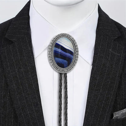 GelConnie Blue Bolo Tie for Men Western Cowboy Tie Necklace Silver Bolo Tie Leather Necktie Halloween Tie Accessories for Women