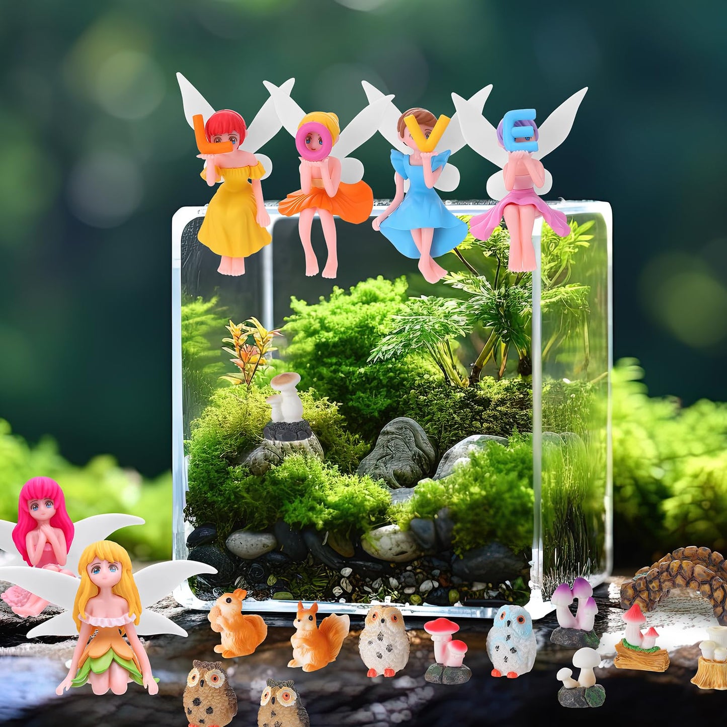 GGSTDDUP 33 Pcs Fairy Garden Accessories Miniatures Garden Kit with Resin Fairies, Mushroom House & Bridge Miniature Accessories for Terrarium, Dollhouse & Outdoor Decor