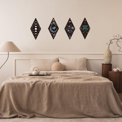 Romart Moon Phase Wall Decor: 4 Pieces Boho Moon Phases Moth Wall Art Wooden Gothic Witchy Hanging Wall Decor Minimalist Wall Pediments for Bedroom Living Room Home Decorations