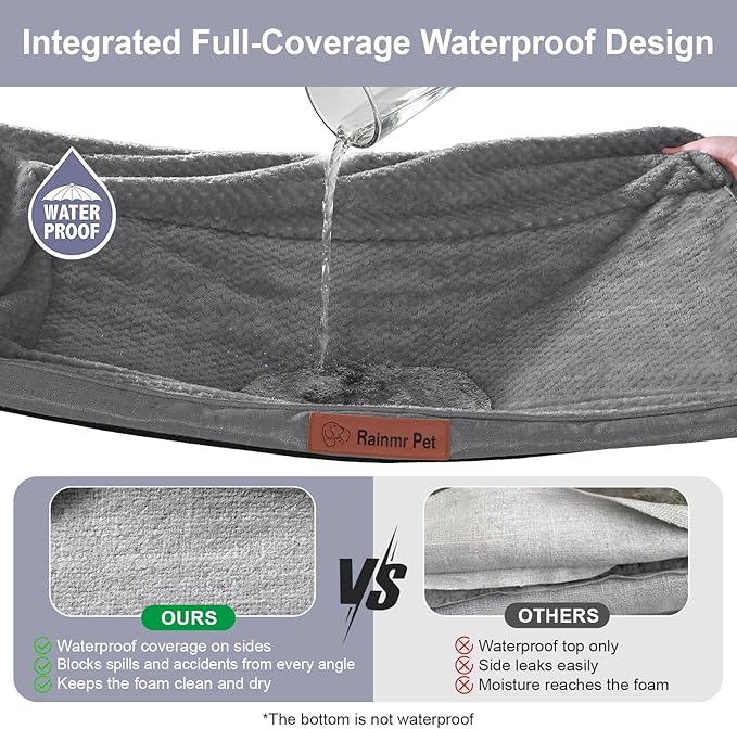 Rainmr Orthopedic Dog Bed Medium Size Dog, Memory Foam Dogs Bed for Medium Dogs, Washable Removable Cover, Nonskid Bottom, Waterproof, for Indoor, Outdoor, Crate ＆ Car Use, 35x23x6 Inches, Dark Grey