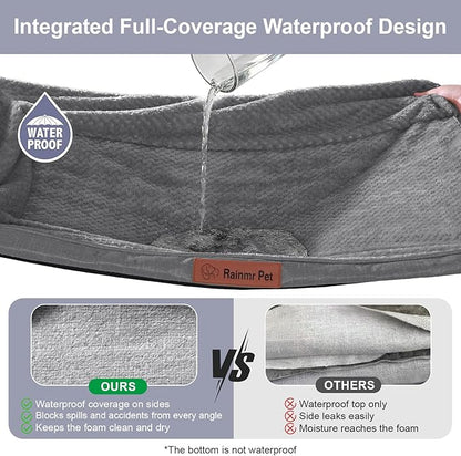 Rainmr Orthopedic Dog Beds for Large Dogs, Memory Foam Dog Beds Large Sized Dogs, Washable Removable Cover, Nonskid Bottom, Waterproof, for Indoor, Outdoor, Crate ＆ Car Use, 41x27x6 Inches, Dark Grey