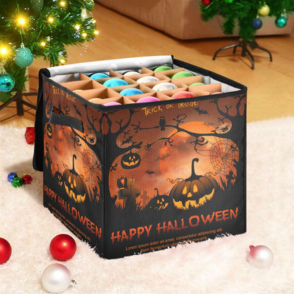 YETTASBIN Halloween Pumpkin Large Christmas Ornament Storage Box with Zipper & Adjustable Dividers, Storage Container with Lid & Handles for 64 Holiday Ornaments 3-Inch, 13 x 13 Inch