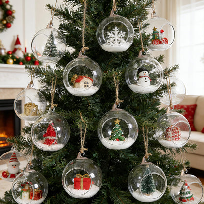 JEWEDECO 5pcs Hanging Glass Terrarium Ball Vase with 4.5cm Opening, Glass Hanging Tealight Holder for Air Plants and Candles, Includes 1.2m Jute Rope for Home Décor and Garden Display