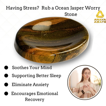 Anaya Agate Ocean Jasper Worry Stones Certified Crystal Thumb Worry Stone for Anguish, Relaxing and Soothing Balance Stones for Meditation, Stress Relief Crystals and Healing Stones for Men, Women