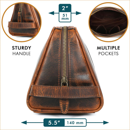 ELIZO Premium REAL Leather Toiletry Bag for Men Dopp Kitt Hanging Mens Toiletry Large TSA Toiletries Bag Shaving Grooming Bag Organizer